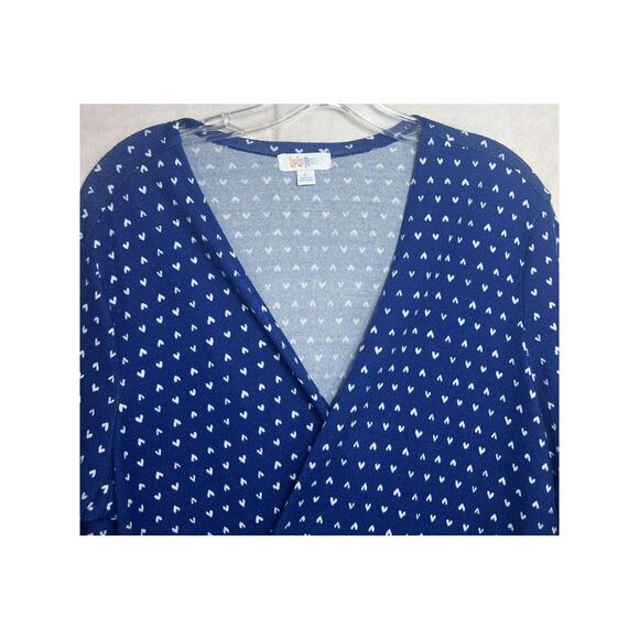 Lularoe Wrap Cardigan Womens Large Blue White Heart Print Long Sleeve Pockets - Picture 2 of 14